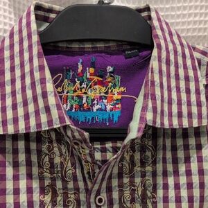 Robert Graham Purple and White Checkered Shirt